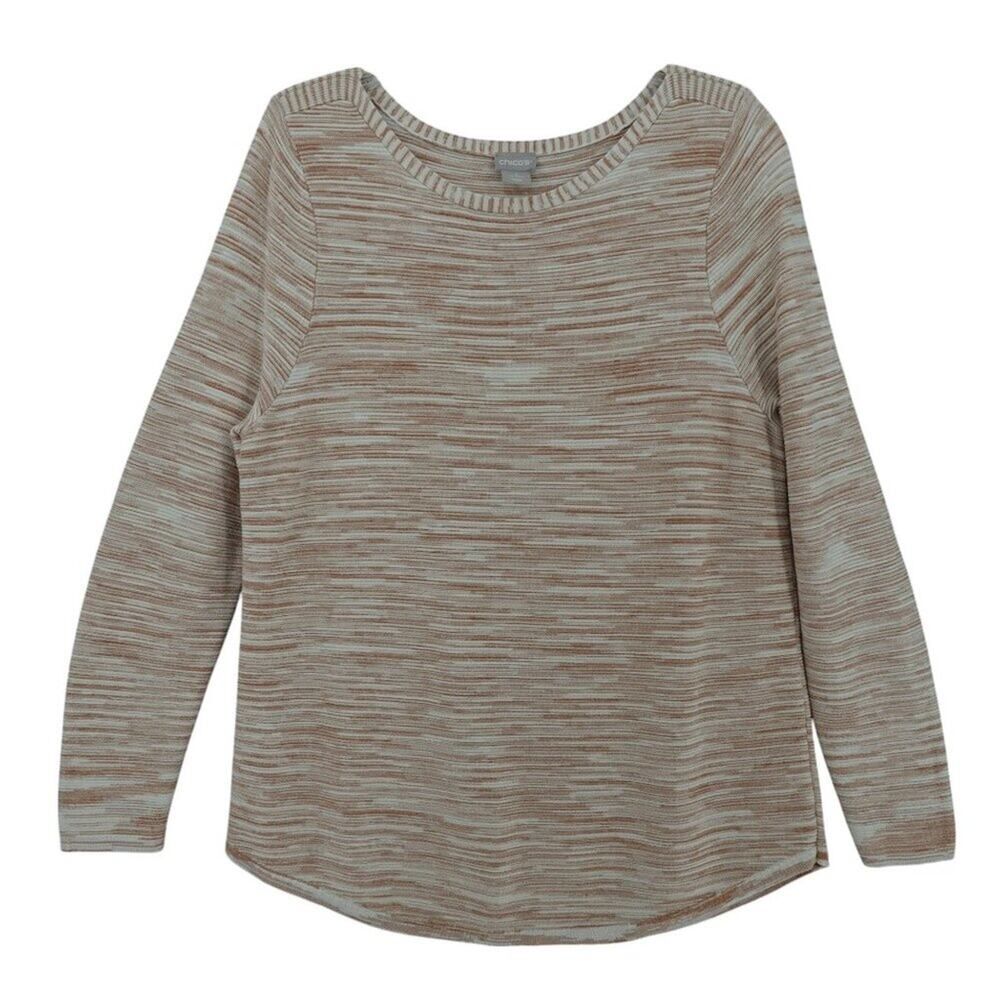 Chico's Size 2 Marled Long Sleeve Tan Sweater